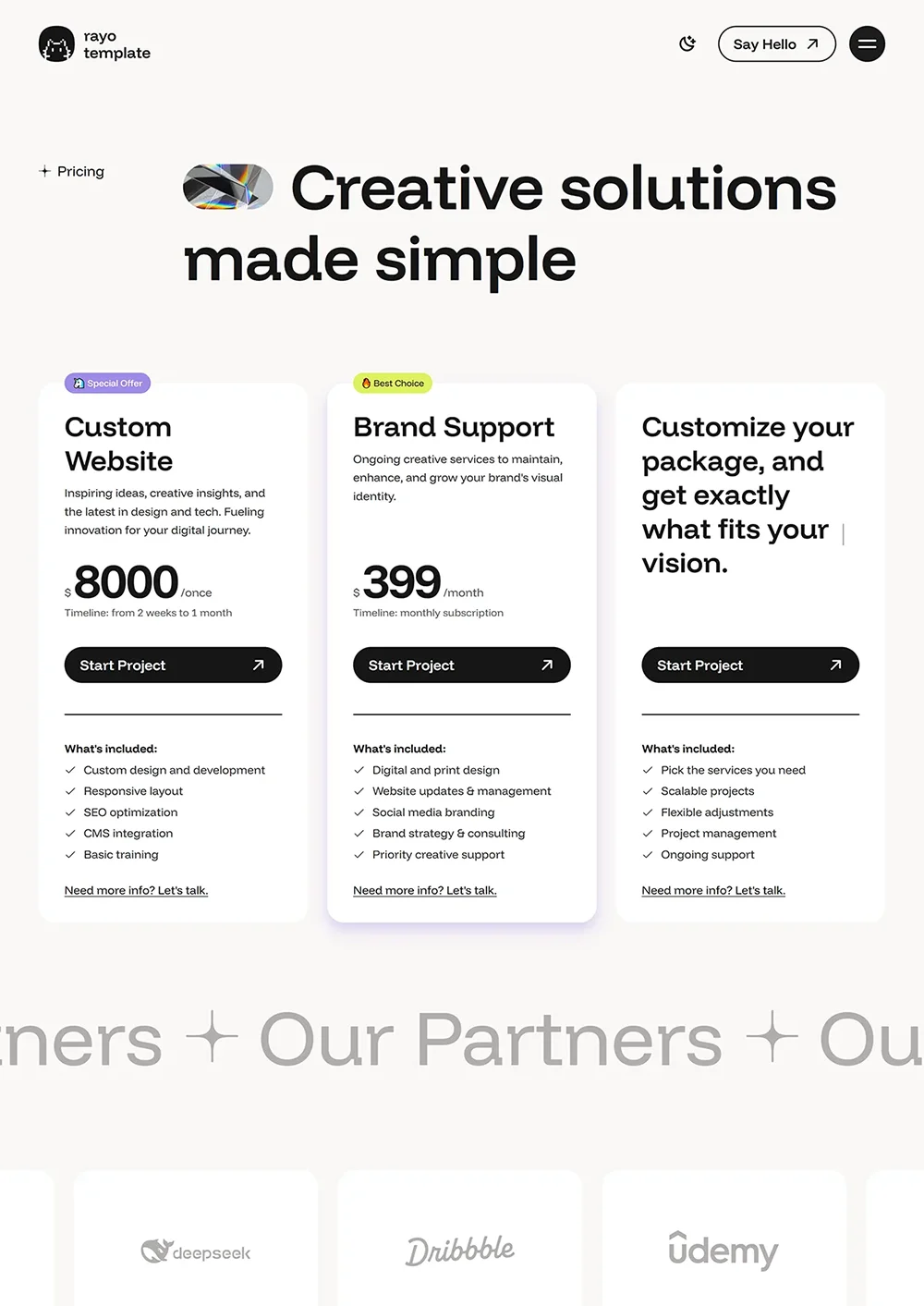 Rayo Template Image - Pricing Page Link