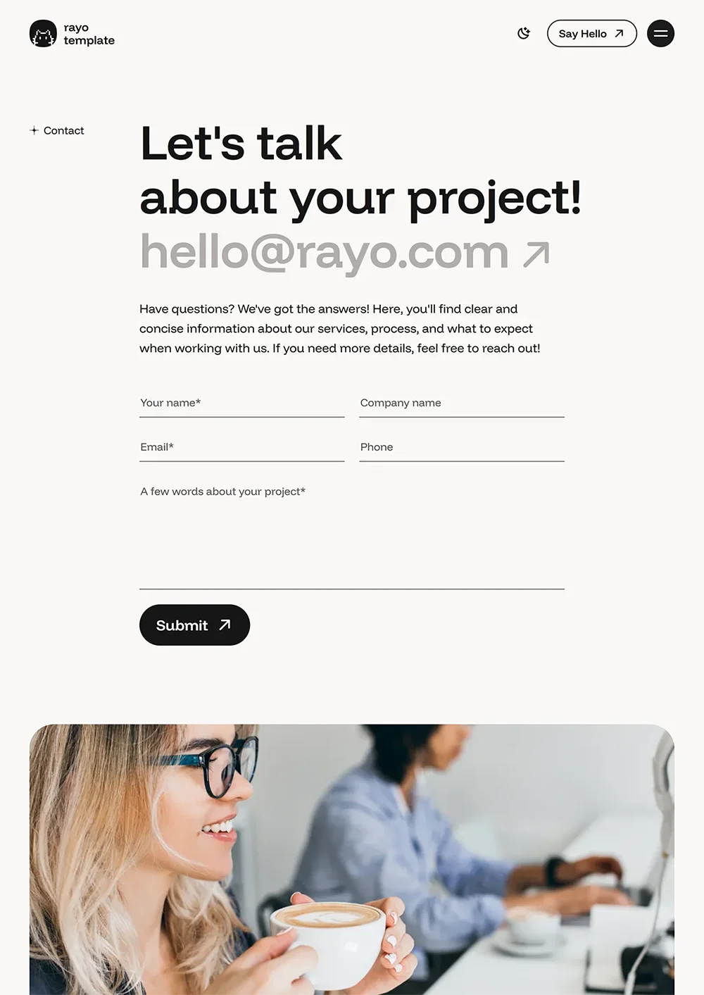 Rayo Template Image - Contact Page Link